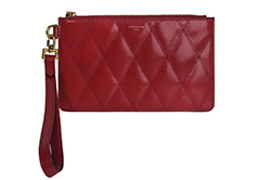 Quilted Wristlet Clutch,Leather,Red,2BA0159,DB,B,3